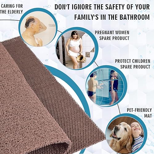 Miniatura 3 de Tapetes de ducha extragrandes antideslizantes, 23.6 x 47.2 pulgadas, tapete de lufa para ducha y baño, secado rápido, color marrón