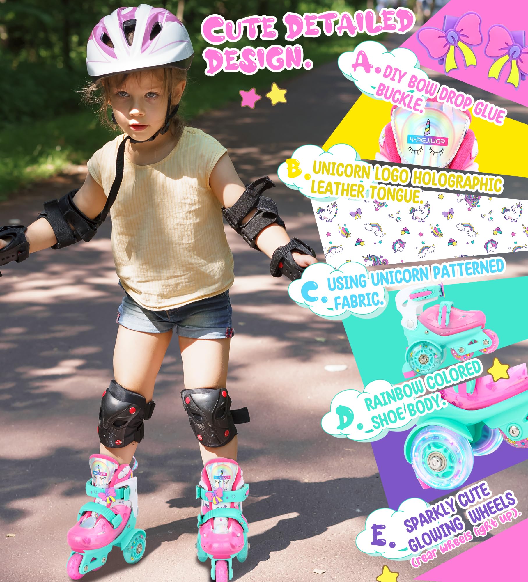 Patins à roulettes Licorne Dinosaure Sirène Patins Ajustable Roller 3 Roues Enfant avec Roues Allumées pour Filles Garçons Débutants Cadeau Noël d'anniversaire