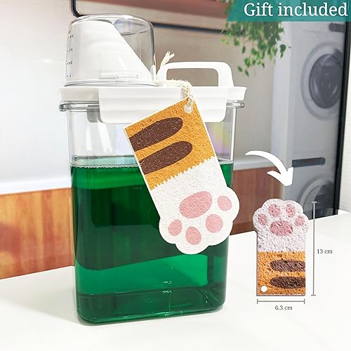 Miniatura 3 de Juego de 2 dispensadores de detergente para ropa sucia de 61 onzas con esponja de limpieza, ahorra tiempo y dinero, detergente líquido o en polvo,