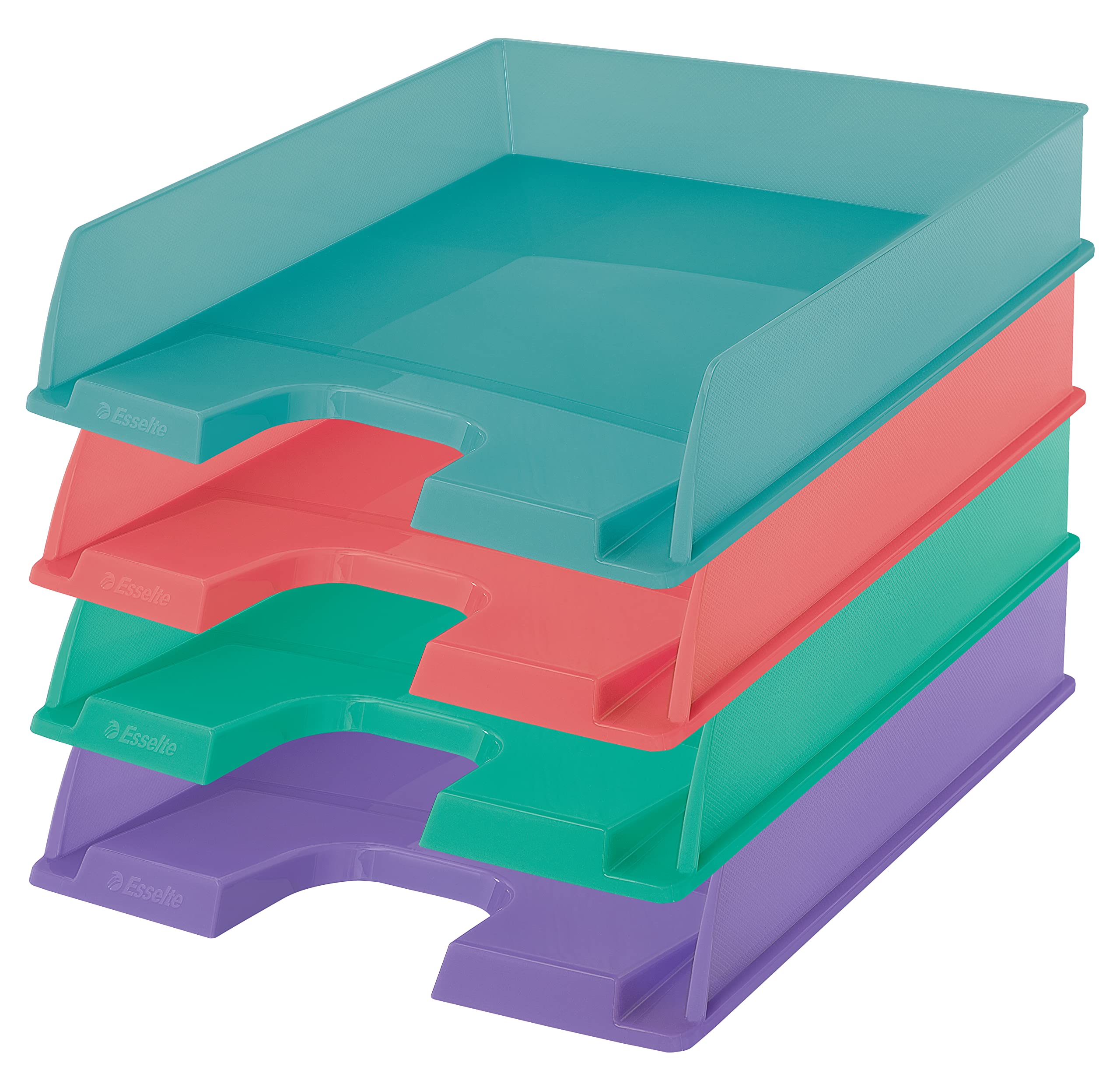 Esselte Letter Tray, Pack of 10, Stackable A4 Paper Storage Folder for Documents, Brochures and Magazines, for Home/Office, Desk Organisation, Colour'Breeze Series, Multi-Colour, 626276