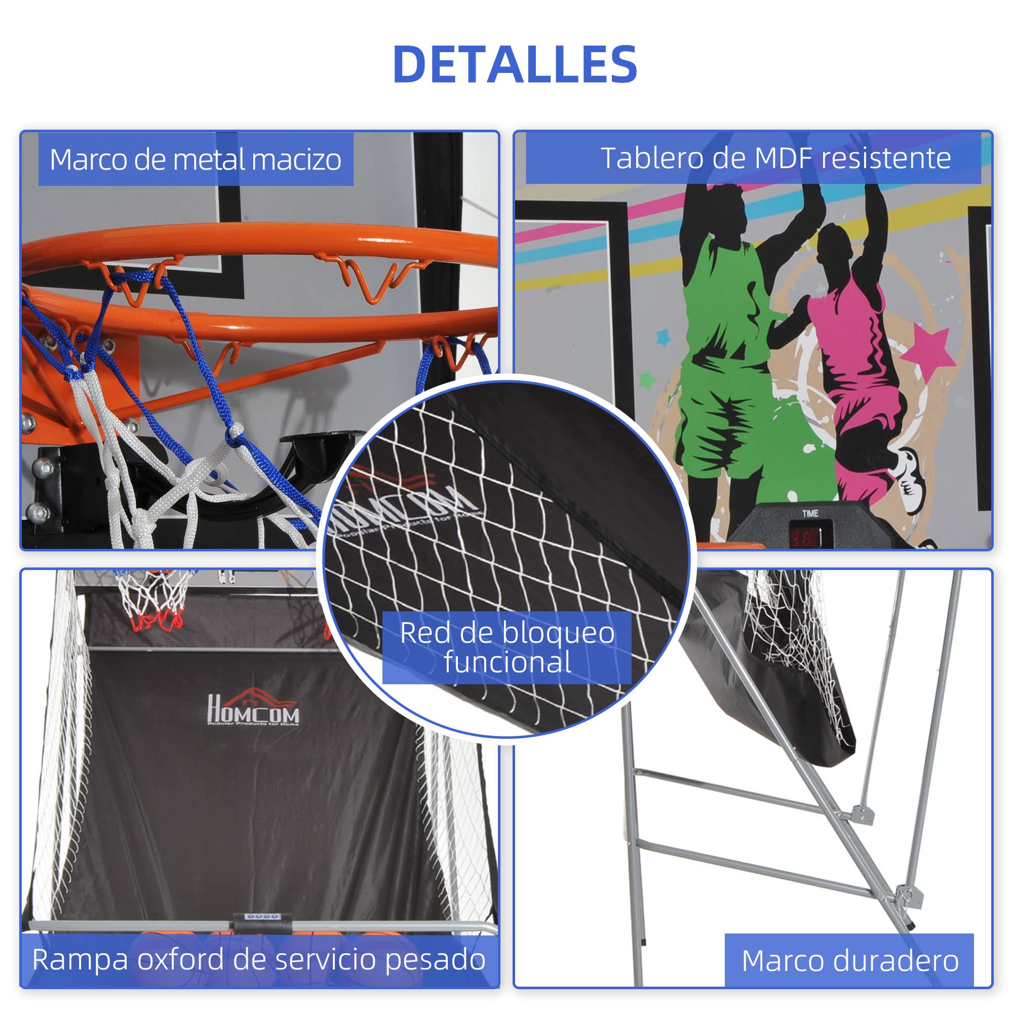 HOMCOM Juego de Canastas Plegable, Máquina de Baloncesto con Contador y Marcador Electrónico, Acero, 205x110x205 cm