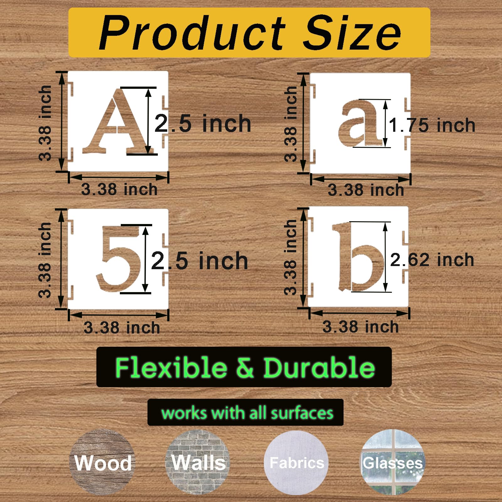 Plantillas de letras del alfabeto de 6.3 cm, 65 piezas de plástico reutilizables con símbolos de letras, números, kit de plantillas de dibujo entrelazadas para pintar en madera, pared, tela