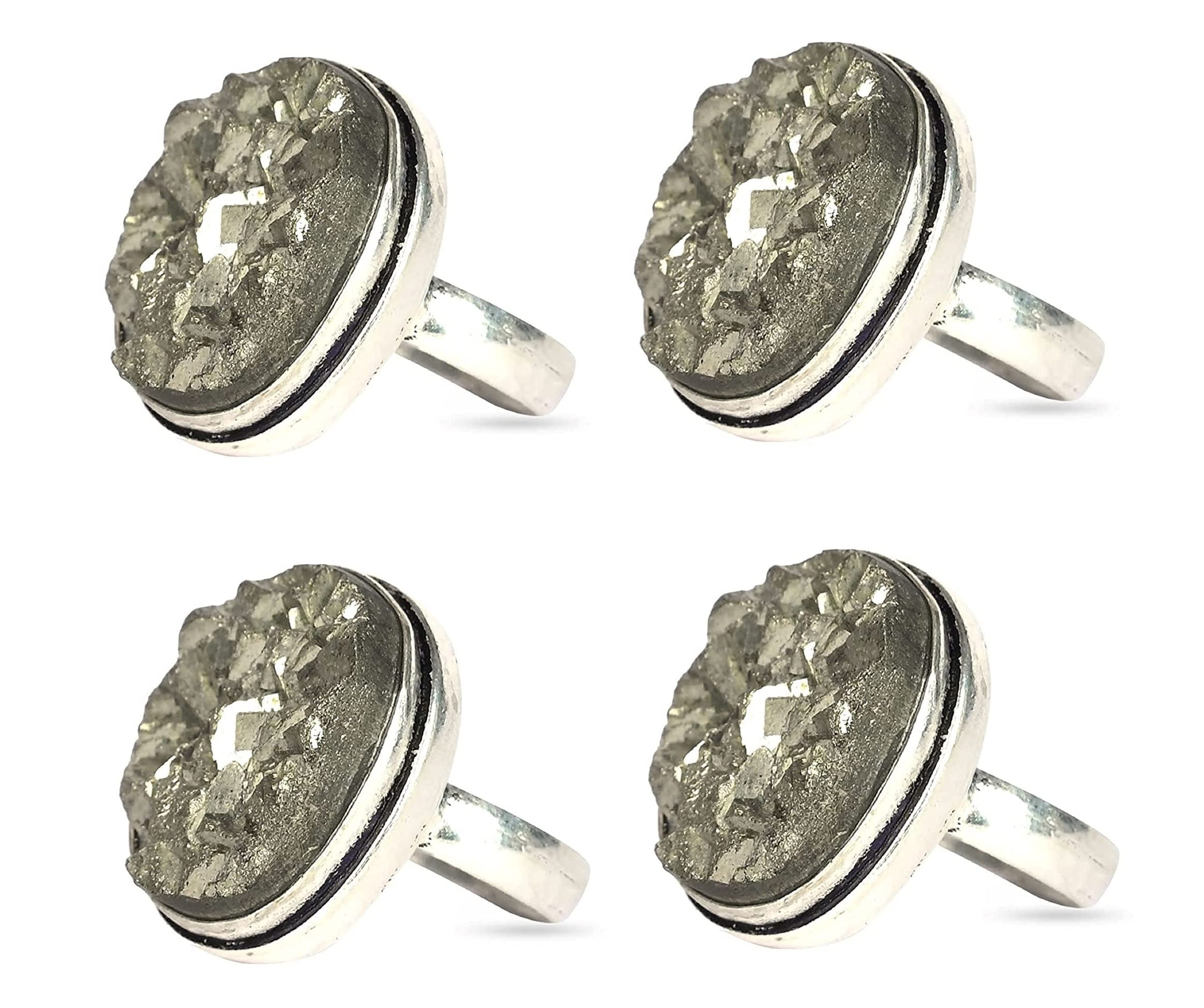 Pack of 4 Adjustable Pyrite Ring Natural Pyrite Druzy Ring Harness the Benefits of Pyrite Protective Energy in Style also Attract Wealth and Prosperity (4)-image-20