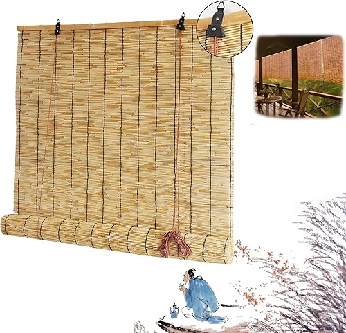 Persianas enrollables, cortinas enrollables de bambú retro, impermeables, con varillas de bambú, para privacidad en interiores y exteriores,