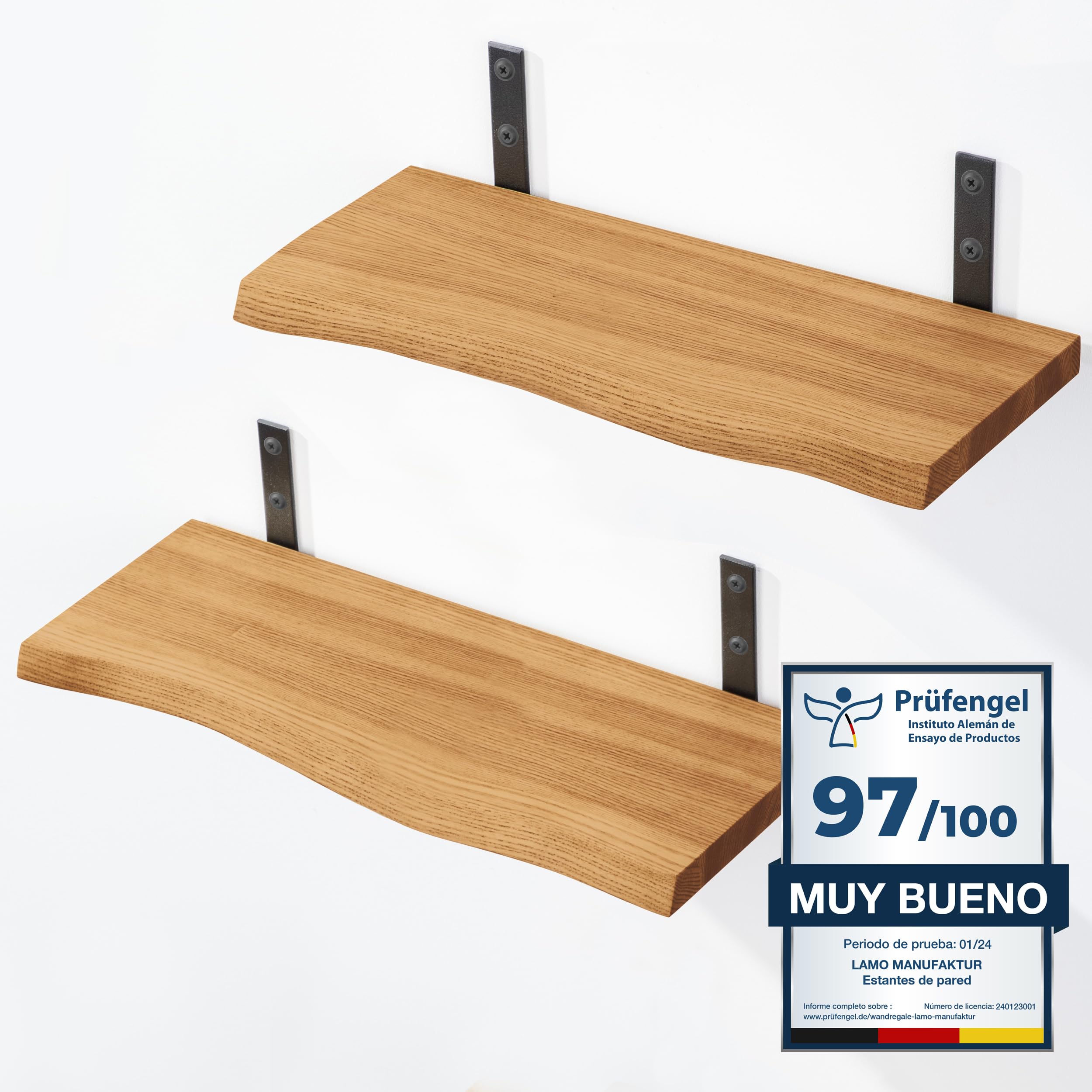 LAMO Manufaktur 2 Piezas Estante de Pared de Madera 2X 42cm | Estante de Pared de Madera Estante de Pared para Sala de Estar | Set estantes de Pared 2 Borde oflis Color: Rustico