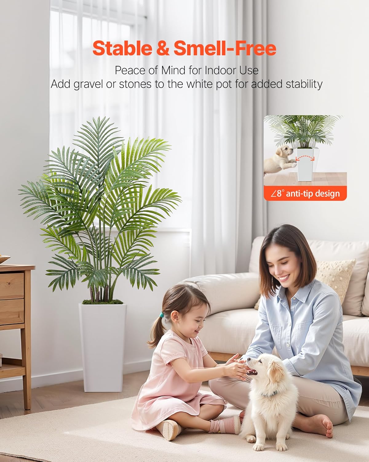 VEVOR Artificial Areca Palms 4 ft, 2 Pack Fake Palm Tropical Plants with White Tall Planter, Faux Floor Silk Plant in Pot, Large Tree for Home Office Living Room Decor House Warming, Indoor Outdoor