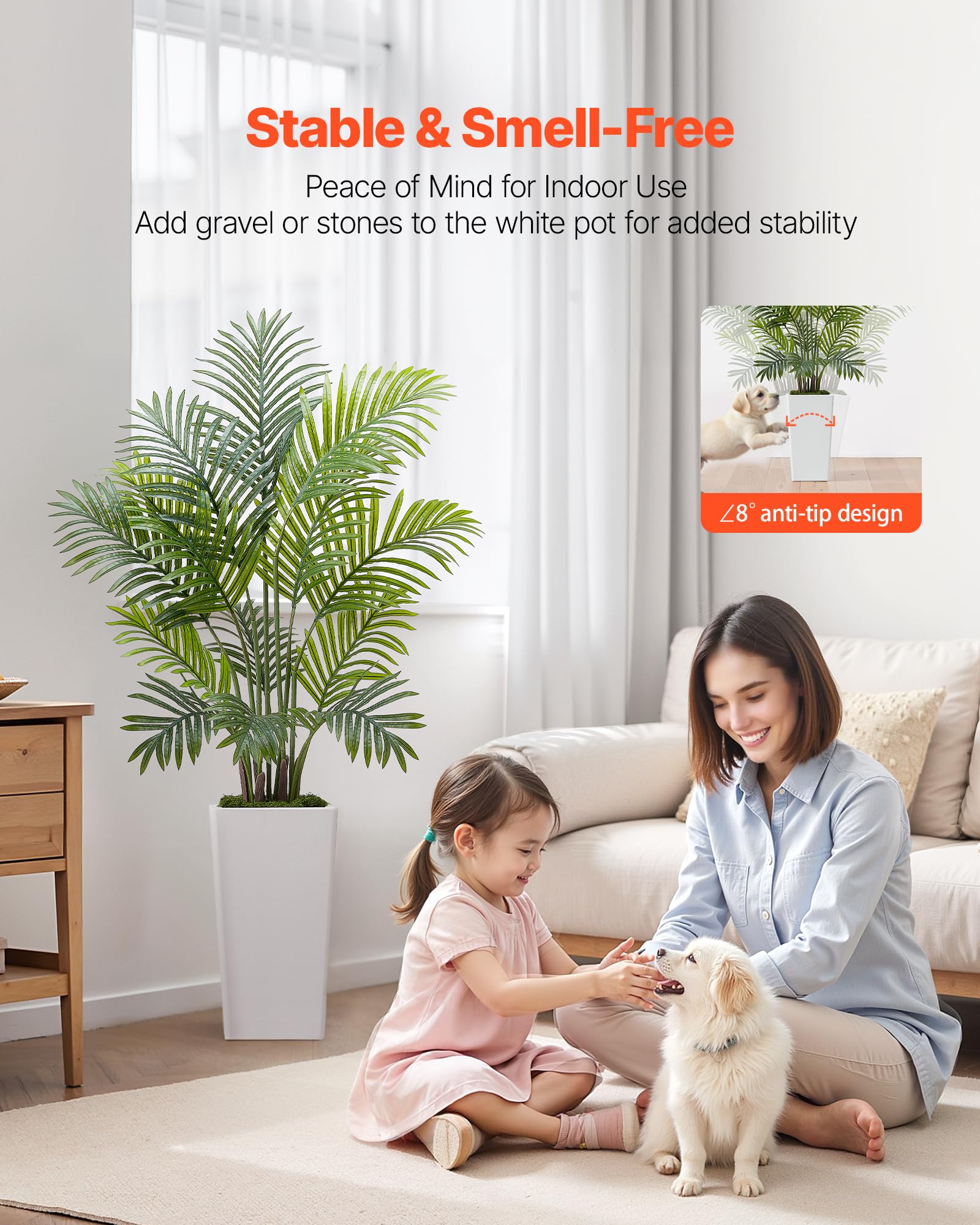 VEVOR Palma Areca Artificiale 1219 mm, Confezione da 2, Pianta Tropicale Finta con Fioriera Bianca Alta, Pianta Finta in Seta da Pavimento in Vaso, Grandi Alberi per Casa, Ufficio, Interno ed Esterno