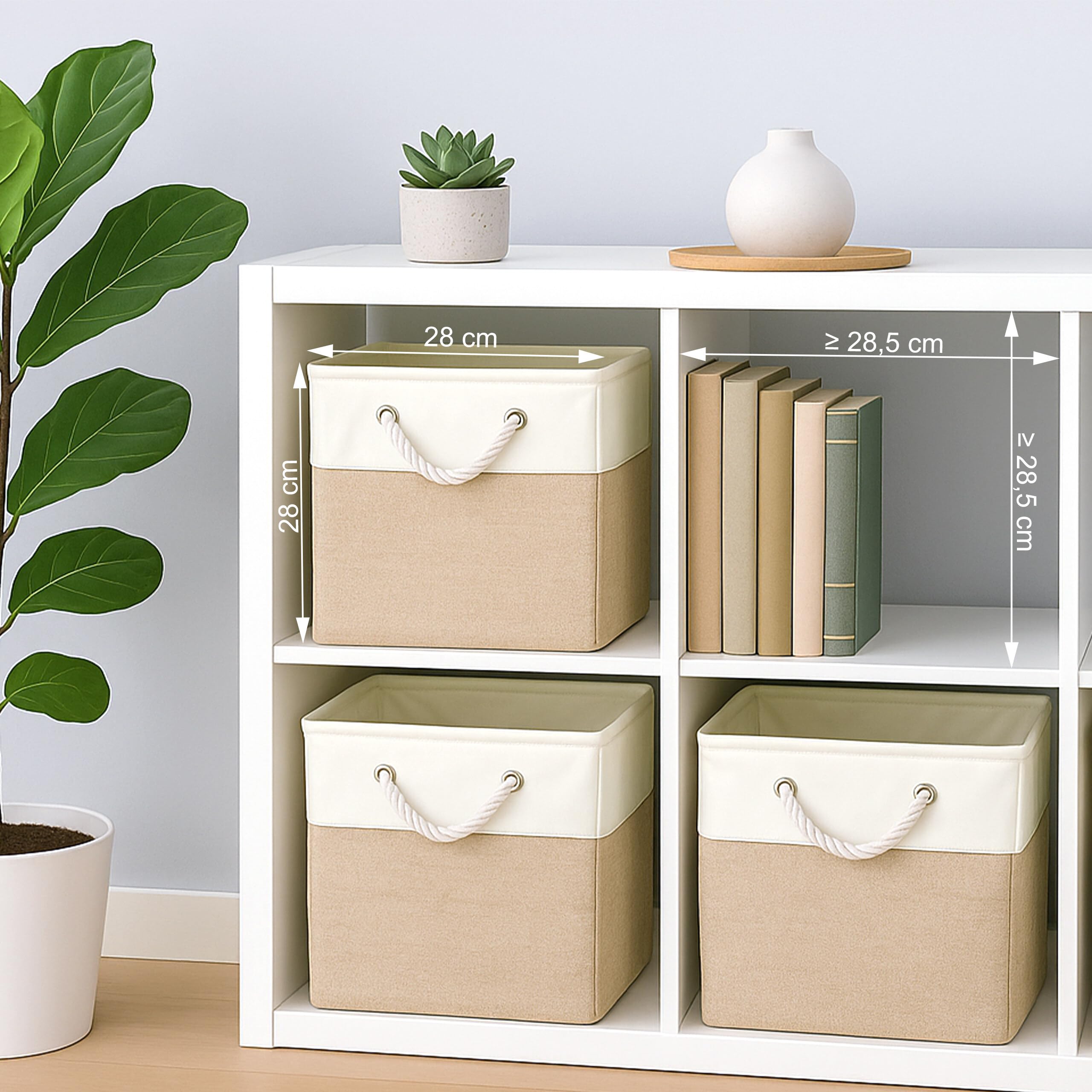 Relaxdays Cesta de almacenamiento, juego de 3, lino, beige/blanco