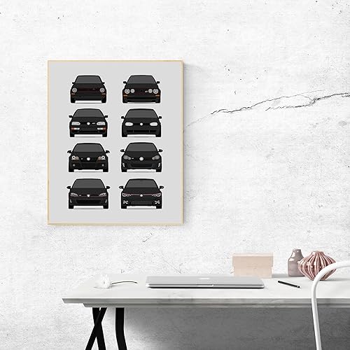 Vista 40 de Handmade Poster compatible with Volkswagen Golf GTI Generations and Print of VW GTI (Car Models: MK1 to MK8) - White, 8x10" Satin Print (Unframed)
