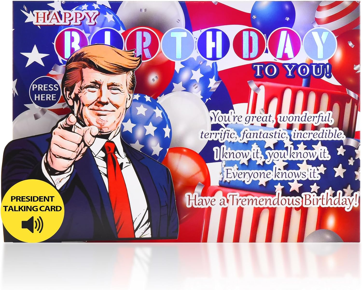 Talking Birthday Card with President Real Voice & Light, Funny Music Happy Birthday Cards for Women Men, Presidential Theme Musical Birthday Greeting Card Gifts for Husband Wife Brother Fans Friend