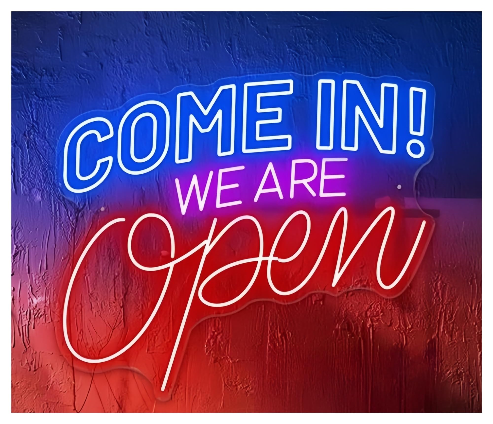 Sign Lamp Come in We're Open Neon Sign Restaurant BBQ Coffee Shop for Business Welcome 63X62cm(B)