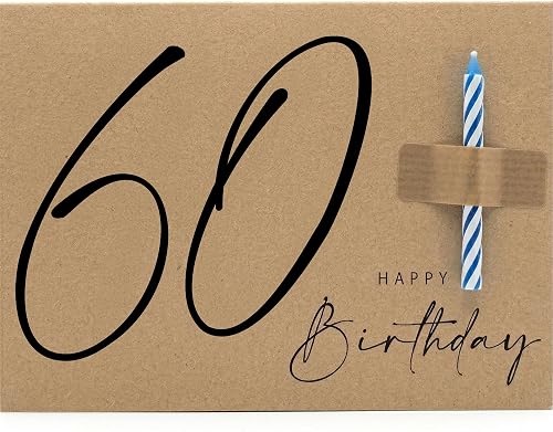 60th Birthday Card with Candle - A6 Folding Card Made from 400g Recycled Card with Real Candle and Kraft Envelope (60th Birthday)