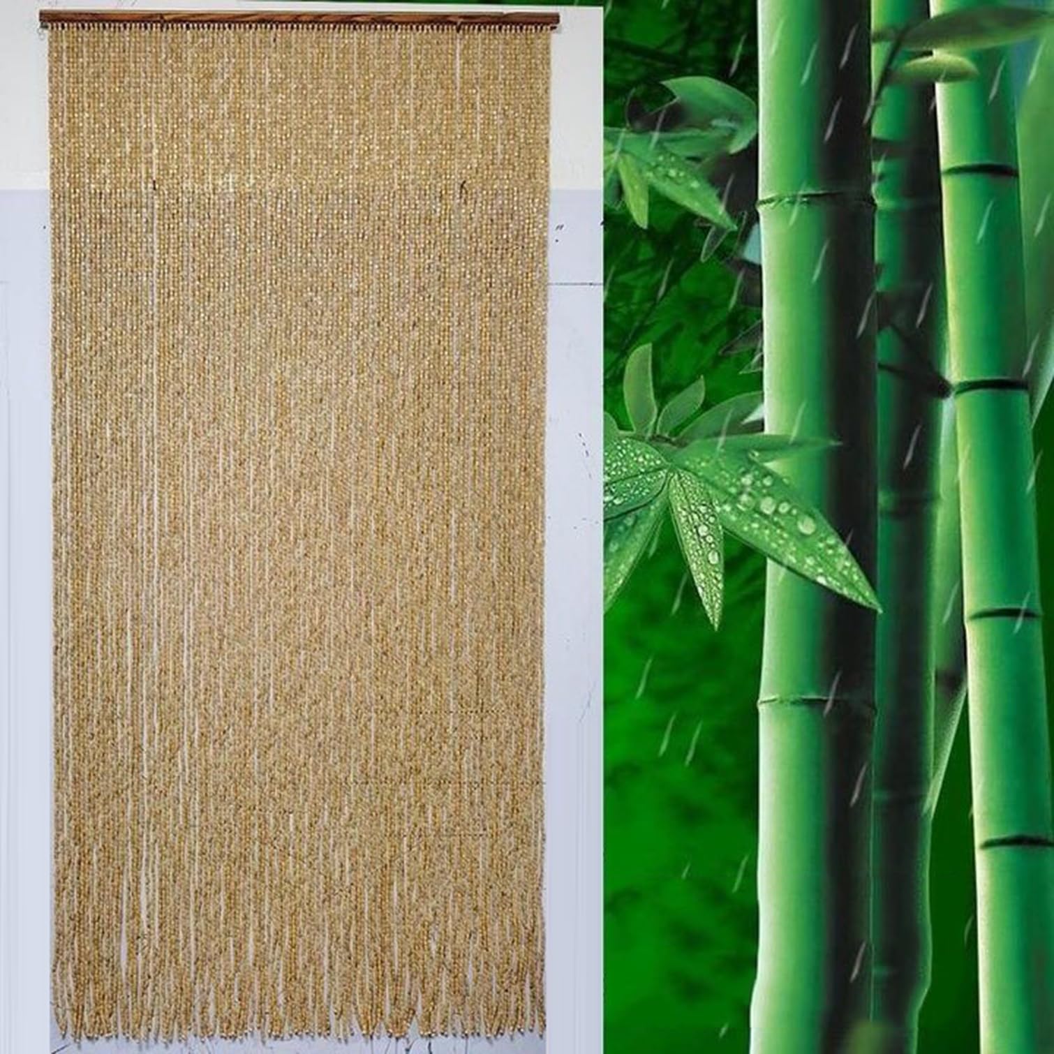 Rideau en Perles de Bambou,Rideau de Porte en Perles de Bois,Moustiquaire à Perles Anti-Insectes,Decore à Suspendre pour Salon Chambre,Personnalis,Largeur x Hauteur (60cm x 200cm(60 brins))