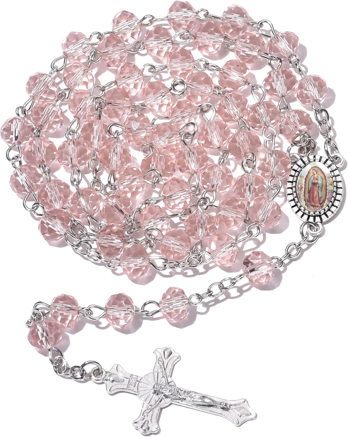 SZQCZB Crystal Rosary Bead Catholic for Women, Our Lady of Guadalupe Medal with Metal Box and 18Pcs Prayer Cards - Image 2