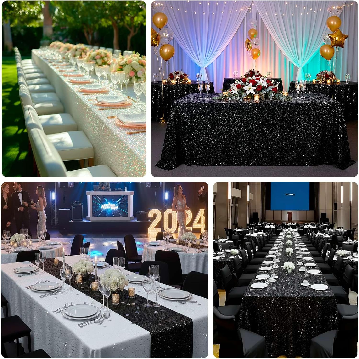 Efavormart Scuba Rectangular 90"×156" White Tablecloth with Rhinestone Accents – Wrinkle-Free, Stain-Resistant & Seamless Luxury Event Cover