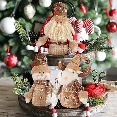 Miniatura 4 de Juego de gnomos de peluche decorativos de Navidad, figuras navideñas de 3 piezas con sombreros de lentejuelas, diseño de reno de Papá Noel, muñeco