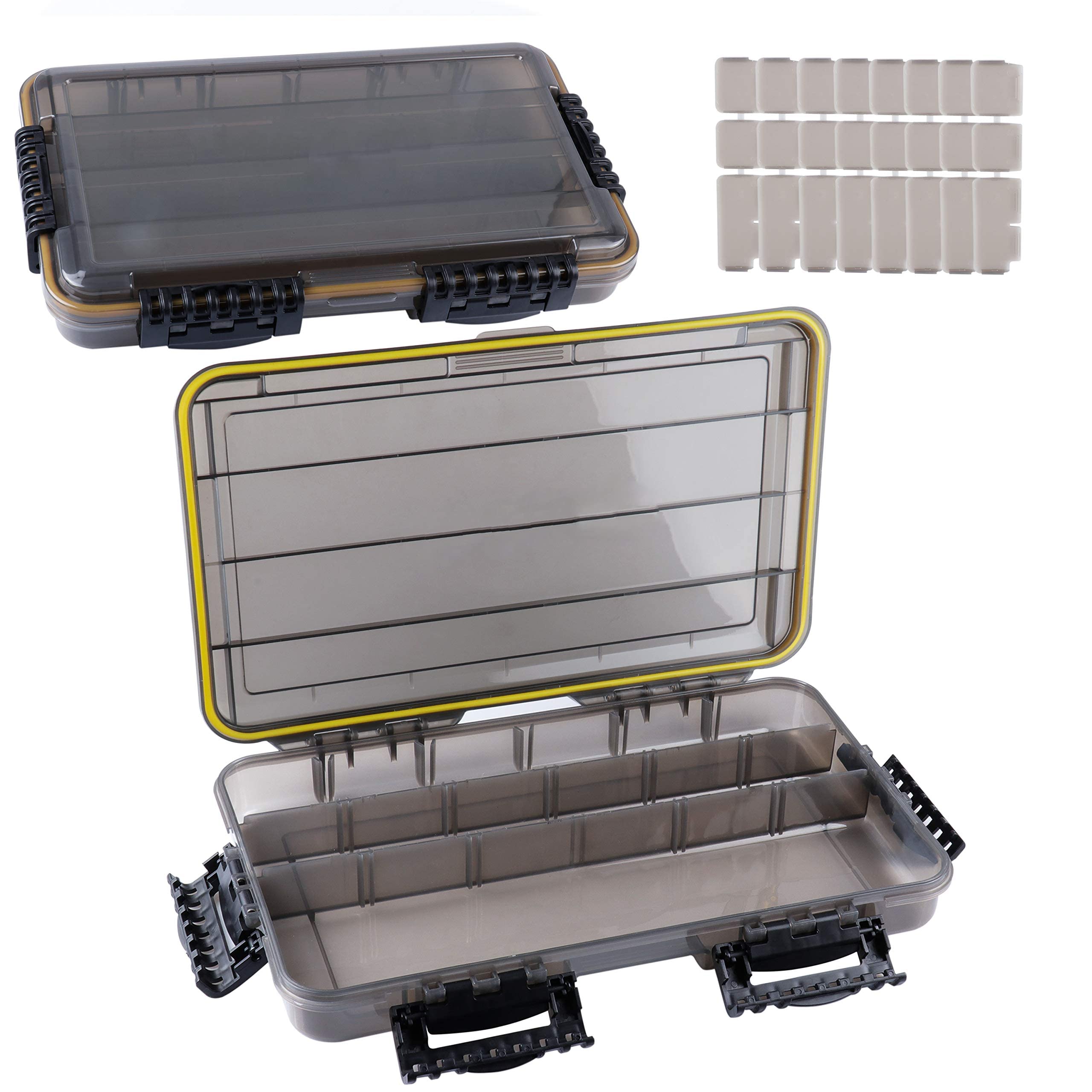 DLMAONN Waterproof Fishing Tackle Box, 3600/3700 Tray Tackle Box with Adjustable Dividers, Sun Protection, Thicker Frame, Fishing Storage Lure Box for Freshwater Saltwater (13.58"x8"x2.1")