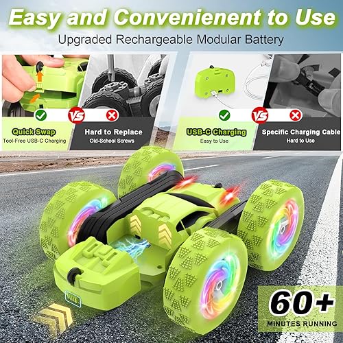 Miniatura 2 de Coche de control remoto, autos RC de acrobacias, 2.4 GHz de doble cara 360 Flips RC Crawler, juguetes al aire libre para niños de 4 a 8 años,