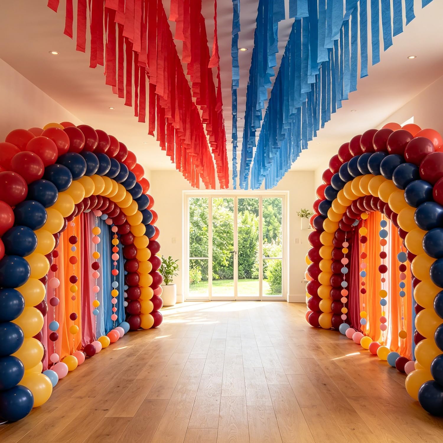 Red & Blue Crepe Paper Streamers (6 Rolls, Total 492ft) with Balloons, Race Car Themed Party Decorations, Perfect for School Events, Classroom Gatherings & General Party Supplies (Red and Blue)