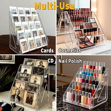 Oncpcare Large 5-Tier Trading Card Display Stand – Transparent Vertical Shelf Rack for Collectible Card Slabs, Toploaders, Postcards and Desk Organisation