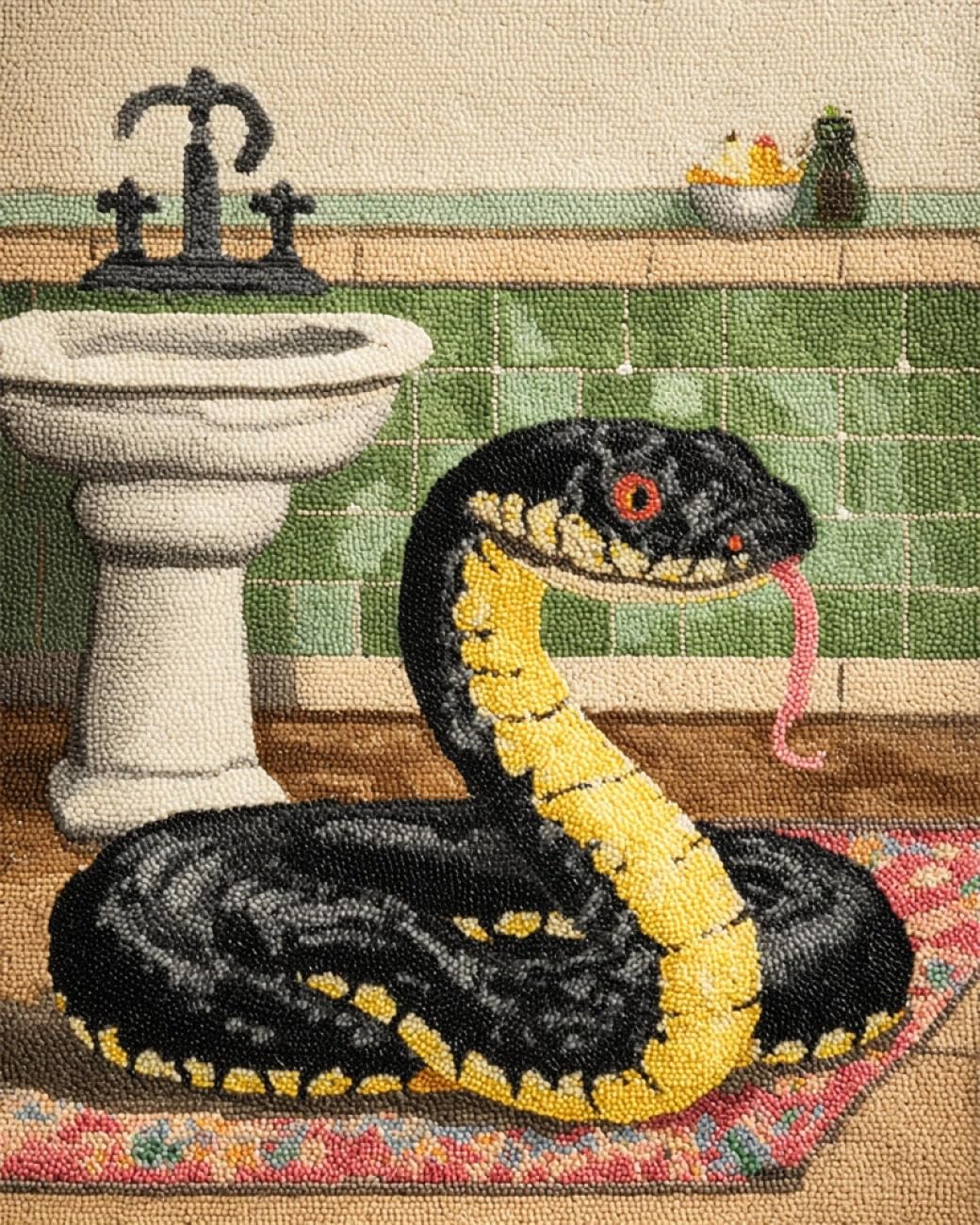 Henypt DIY Latch Hook Rug Kit Snake in the Bathroom 52x38cm