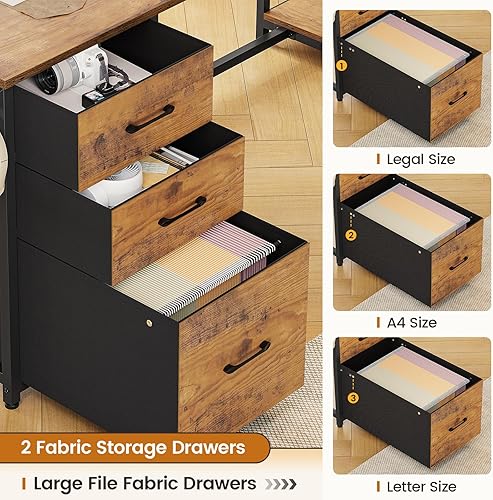 Miniatura 4 de SEDETA Escritorio para computadora en forma de L, escritorio de oficina de 58 pulgadas con 3 cajones y estantería, escritorio esquinero en forma de