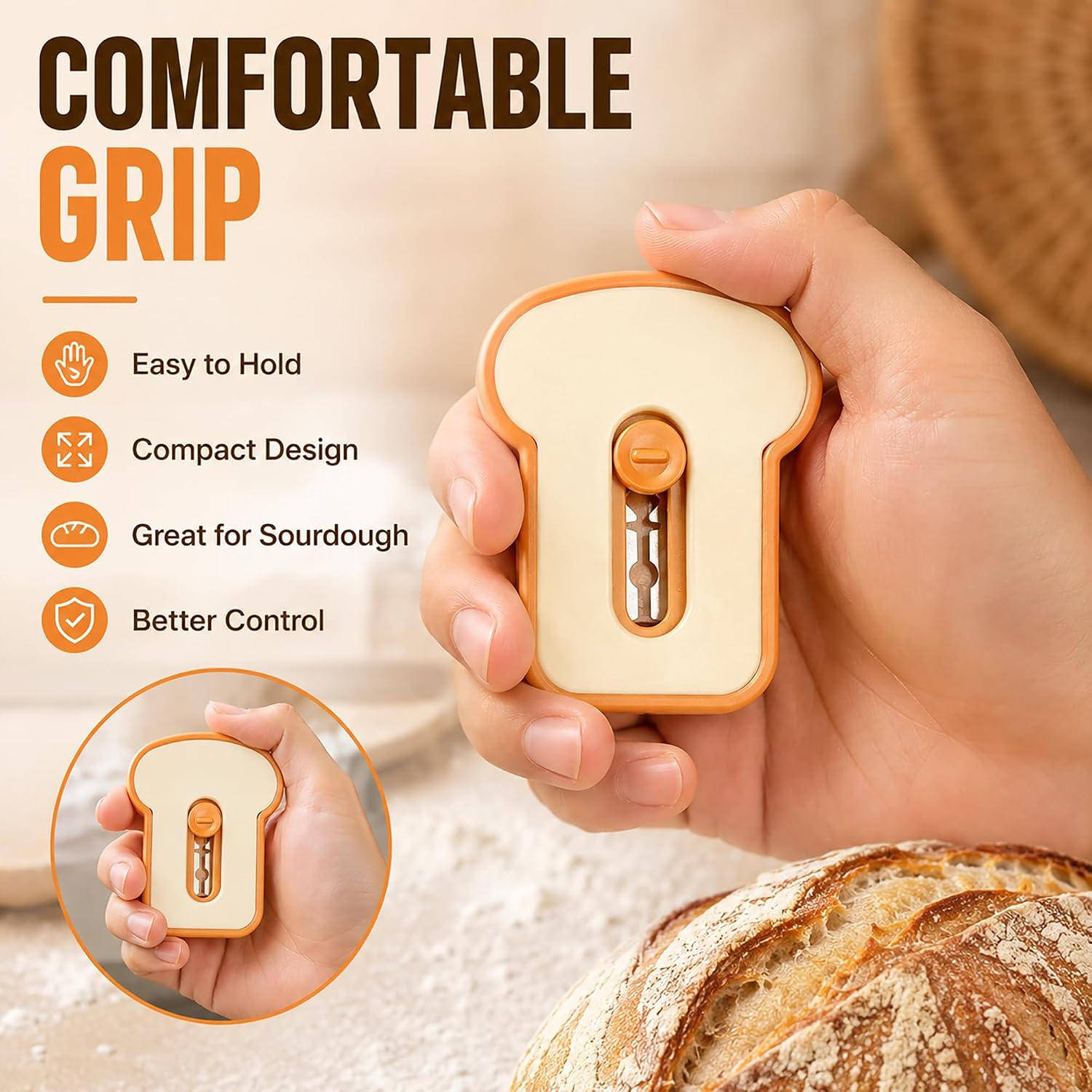 Cute Toast Shape Bread Lame, Magnetic Sourdough Scoring Tool， Retractable Blade with 5 Refills