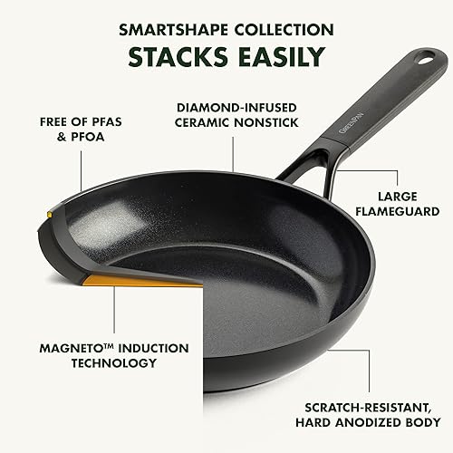Miniatura 4 de GreenPan SmartShape - Sartén antiadherente de cerámica saludable de 3 cuartos con tapa, sin PFAS, apta para lavavajillas, color rojo