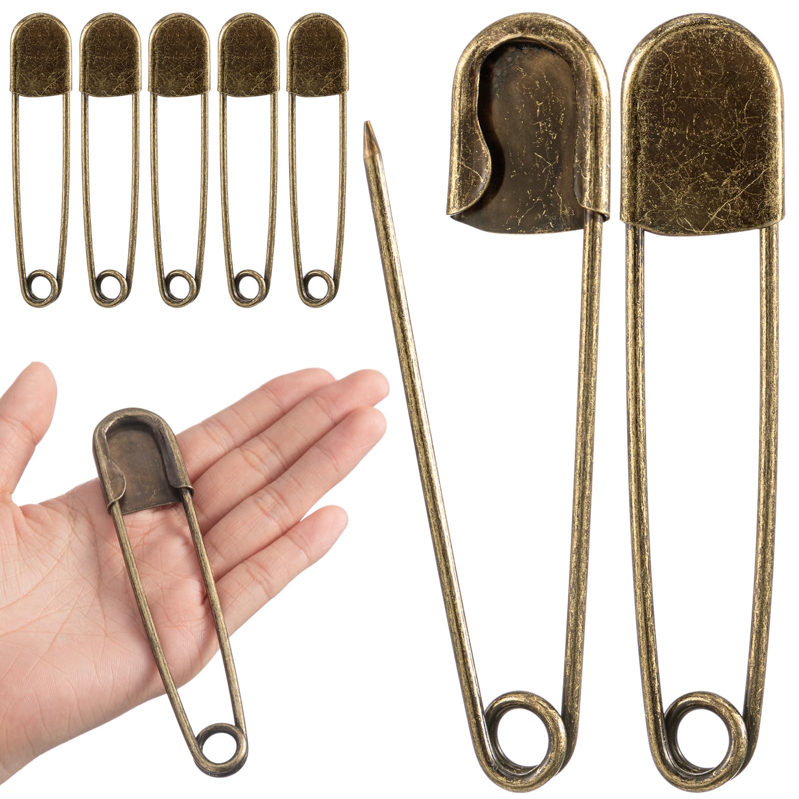 Juexica 5 Pcs 5 Inch Large Safety Pins, Giant Heavy Duty Jumbo Safety Pin
