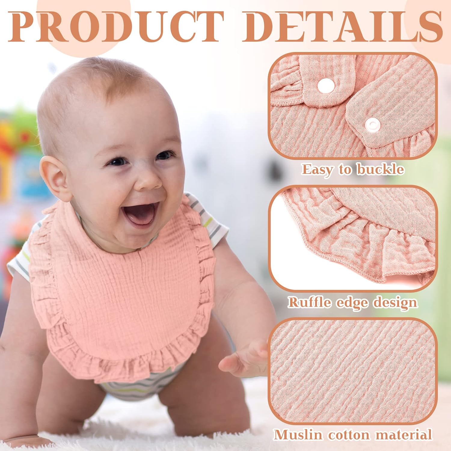 Geyoga 12 Pack Muslin Baby Bibs Adjustable Bandana Drool Bib for Unisex Cotton for Infants Boys Girls Teething