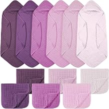 VitalCozy 12 Pcs Baby Muslin Hooded Towels Washcloths, Purple Series