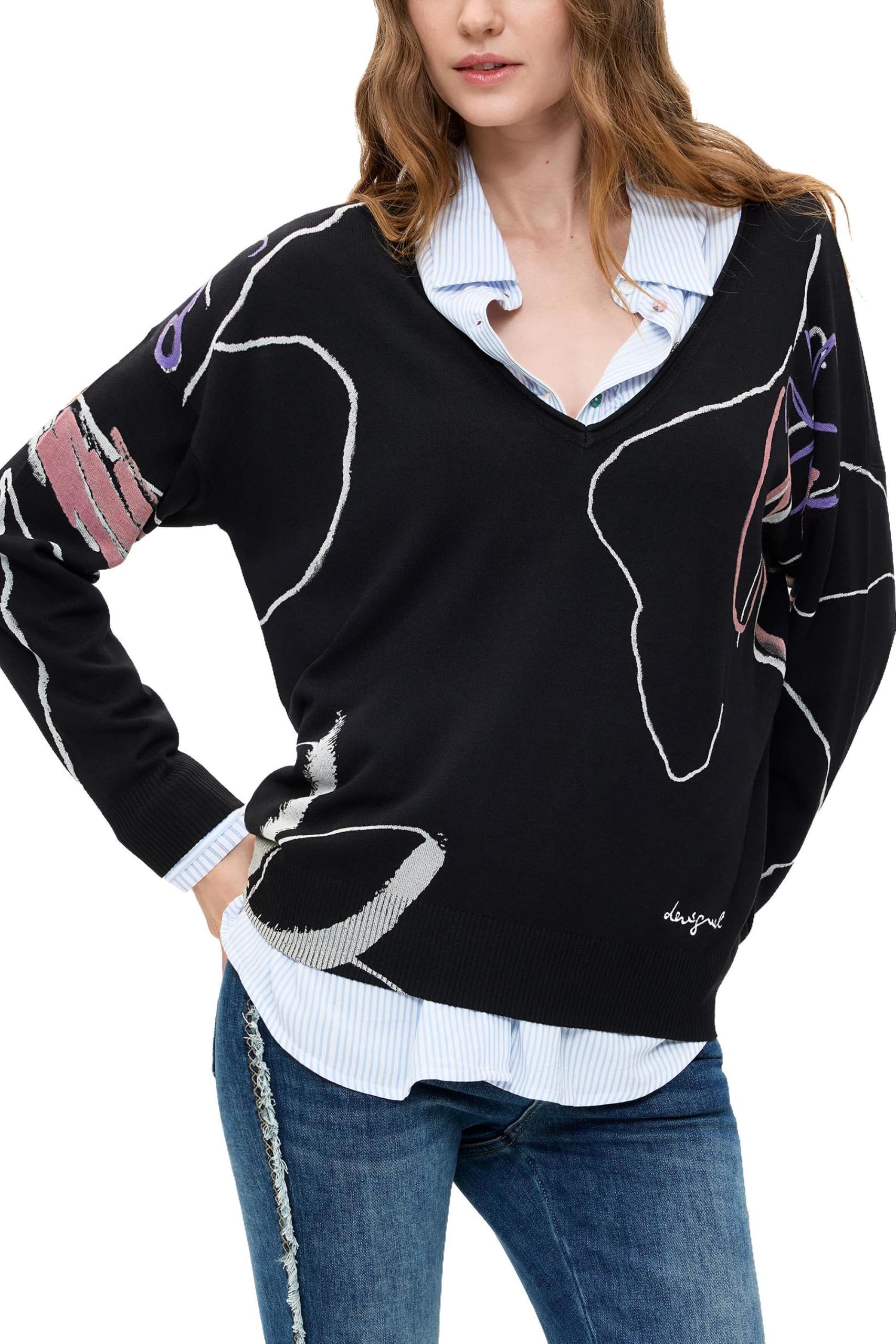 Desigual JERS_femnaif Damen-Sweatshirt, Schwarz, XL