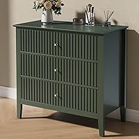 RoyalCraft Fluted 3-Drawer Dresser Dark Green - 32" Wide Modern Wood Nightstand Chest for Bedroom Closet Entryway