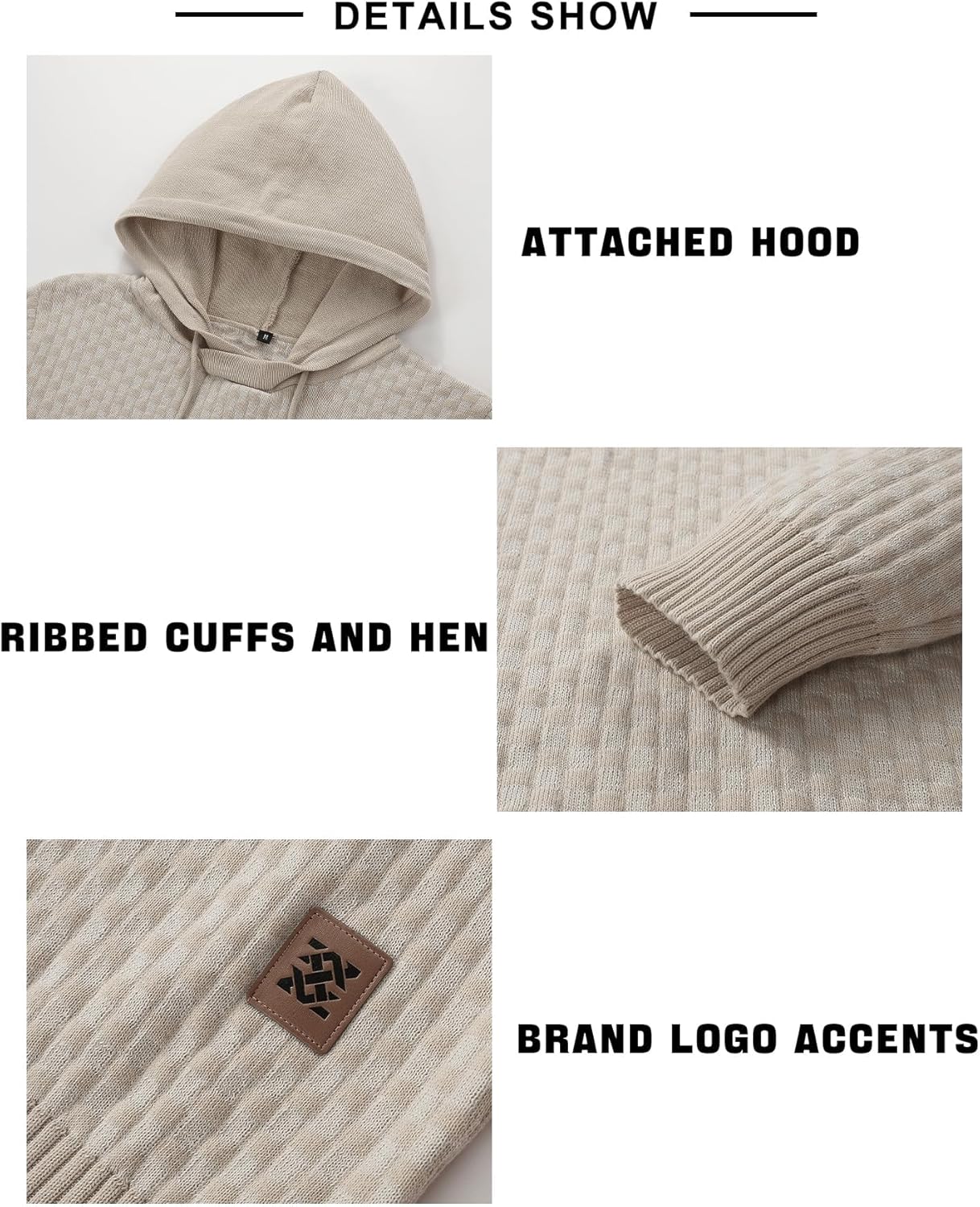 Zaitun Mens Hooded Sweatshirt Long Sleeve Solid Knitted Hoodie Pullover Sweater - Image 5