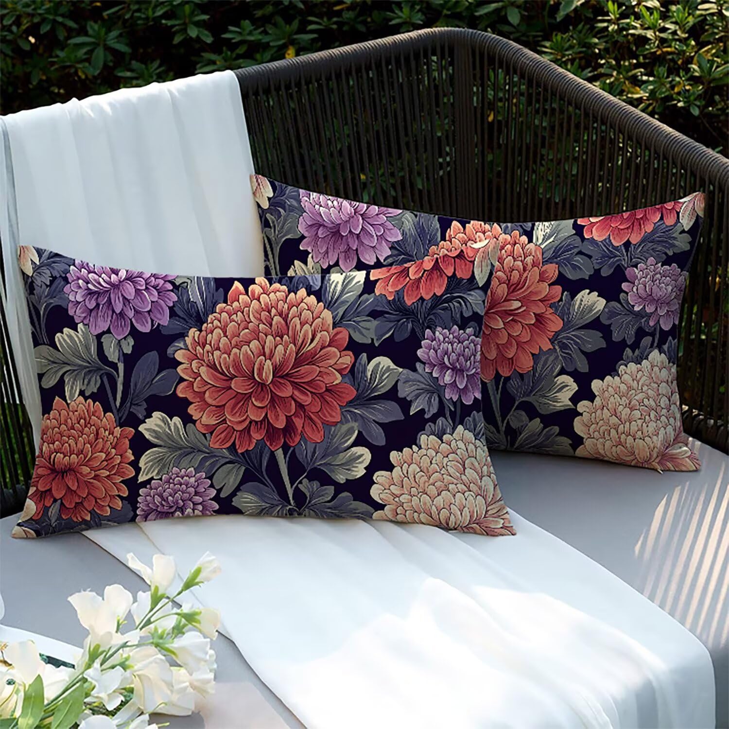 Housses de coussins lin 70x40cm lot de 2 fleurs rétro imperméables XC-9393