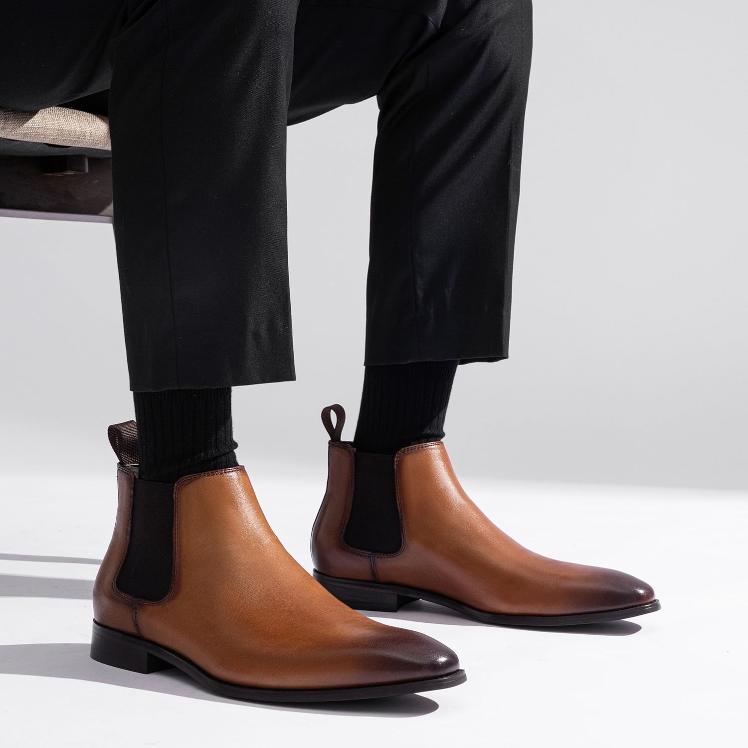 Jousen Chelsea Boots Men Polished Leather Dress Boots Stylish Classic Retro Slip On Boots for Men - Image 2