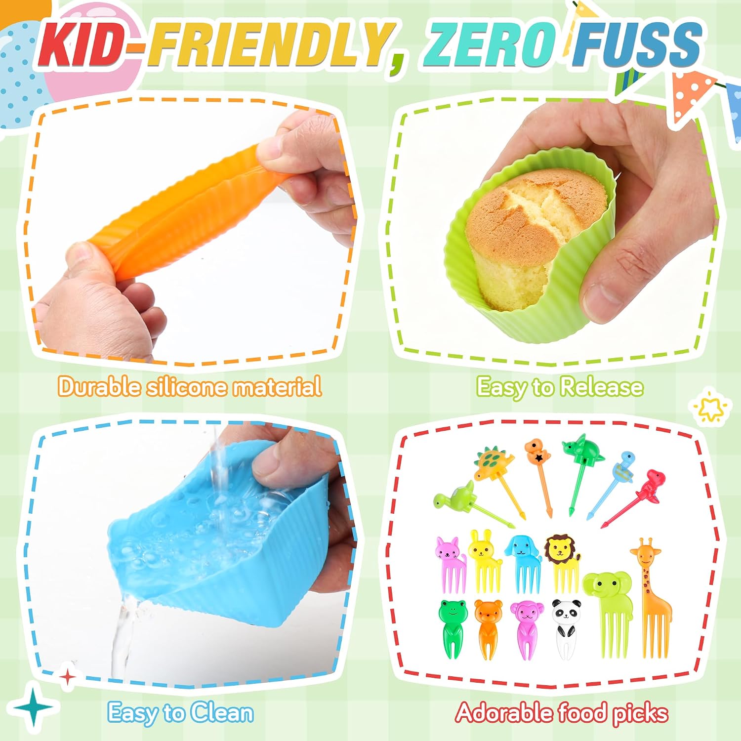 80PCS Silicone Lunch Box Dividers Kit, Cute Lunchbox Bento Box Accessories