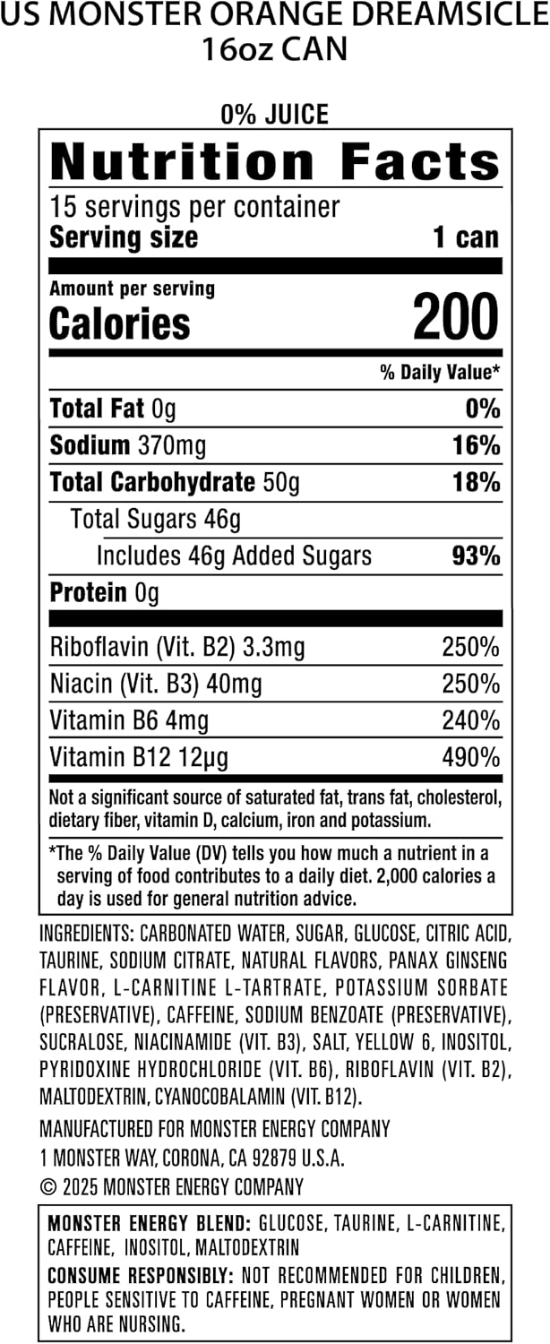 Monster Energy Orange Dreamsicle, Energy Drink, 16 Ounce (Pack of 15)