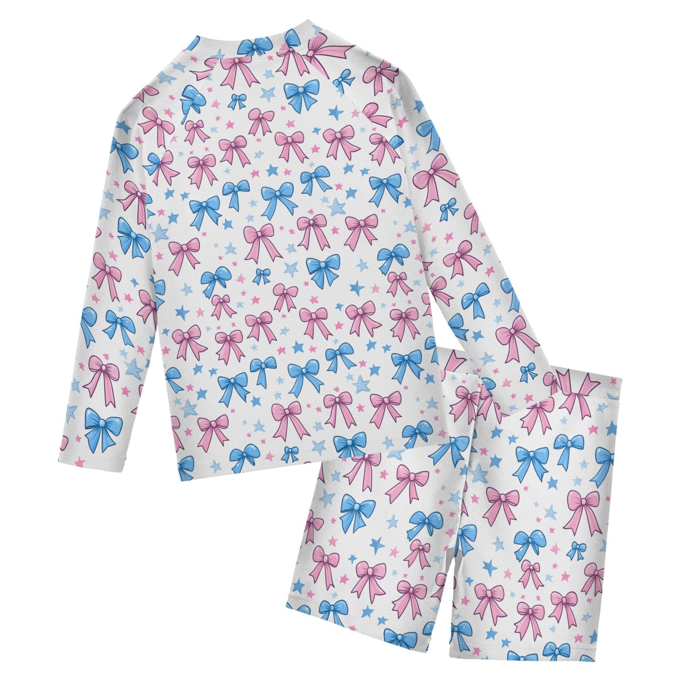 Pink Blue Bows Toddlers and Baby Boys' Swimsuit Trunk and Rashguard Set B0405104