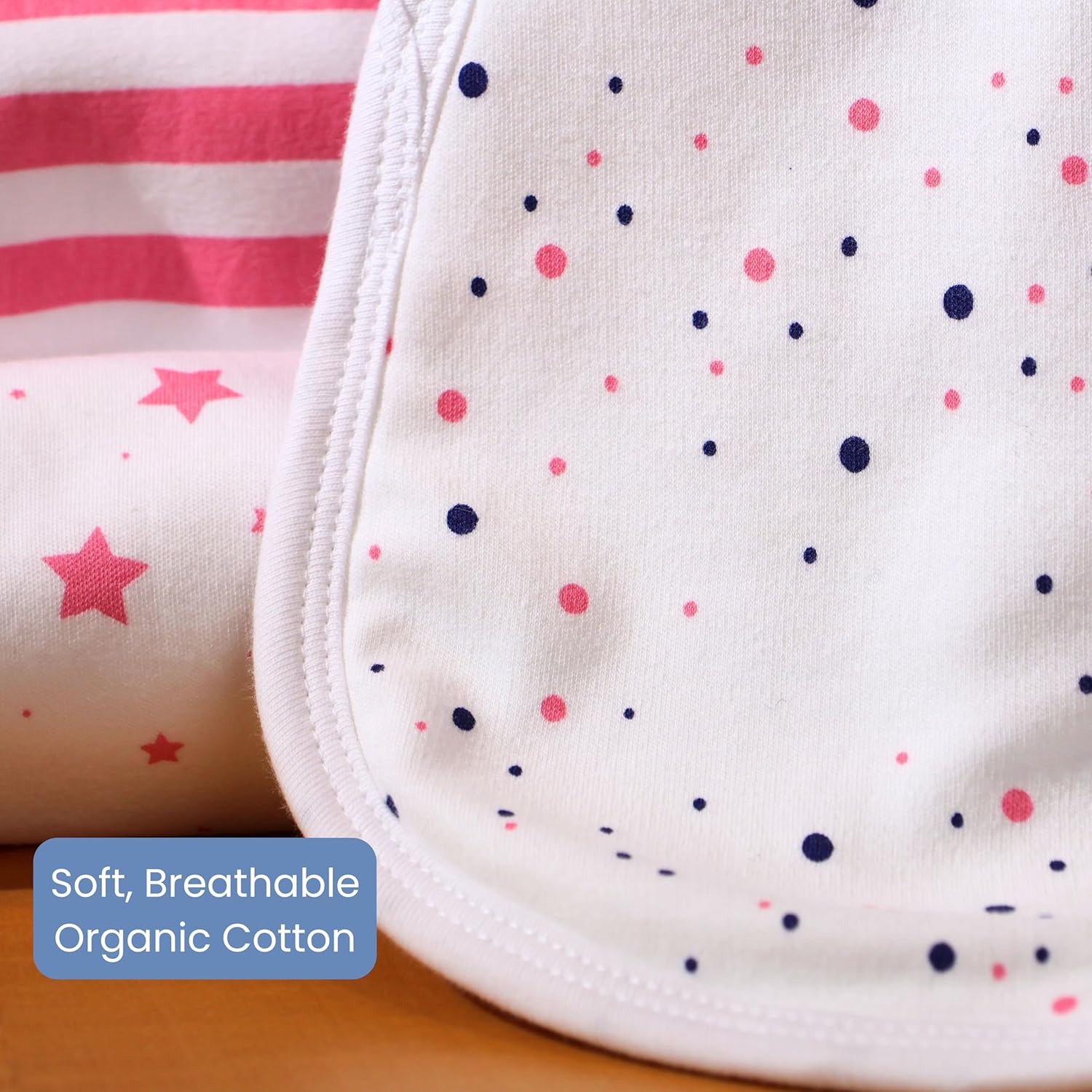 Tom Tom's Kids + Baby Organic Baby Burp Cloths 5 Pack - GOTS Certified Organic Cotton, Classic Contoured Figure-8 Design, Extra Absorbent, 22x11 in, Traditional Girls, Pink and Navy