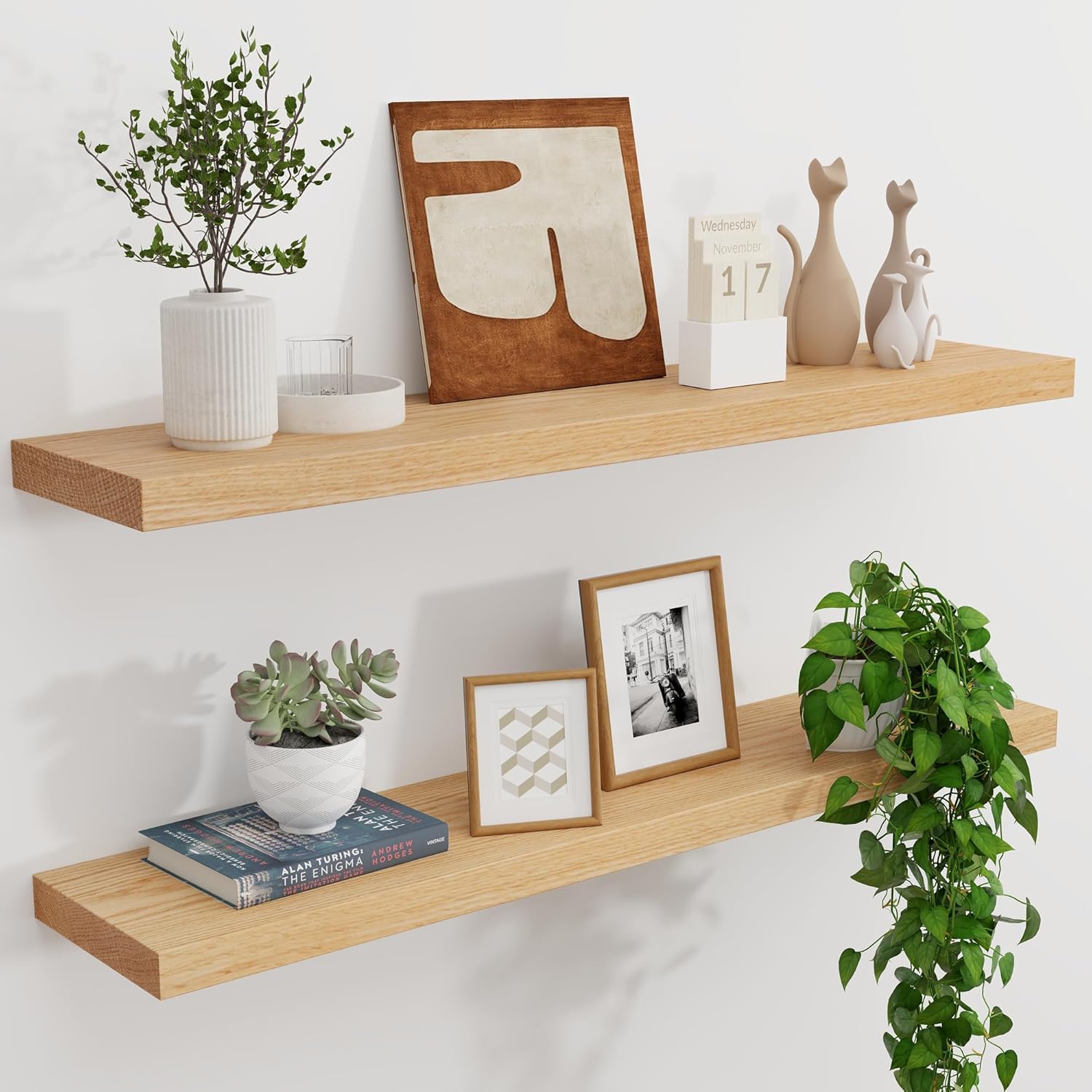 Amazon.com: Natural Oak Floating Shelves for Wall, 36" W x 8" D x 1.2 ...
