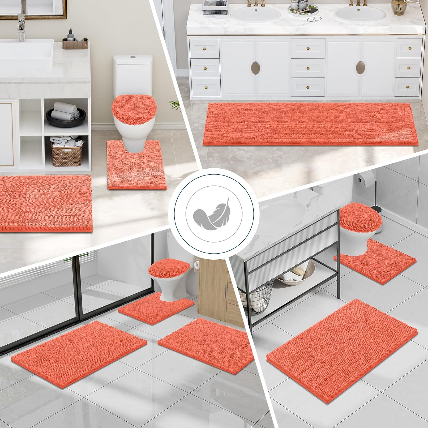 Smiry Luxury Chenille Bathroom Rugs 24x16, Extra Soft and Absorbent Shaggy Bath Mat, Machine Washable, Non-Slip Plush Carpet Runner for Tub, Shower, and Floor, Home Decor Accessories, Coral - Image 7