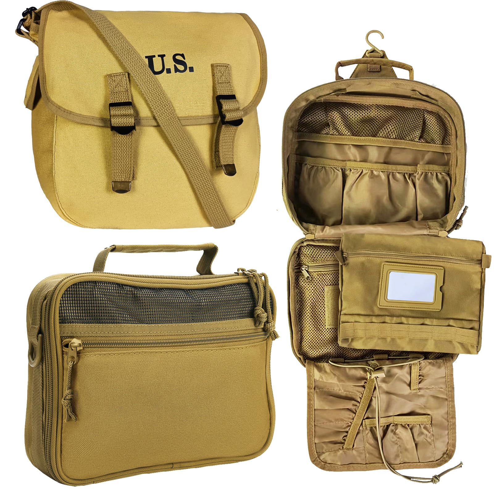 SUNRISING Khaki Toiletry Bag + Messenger Bag