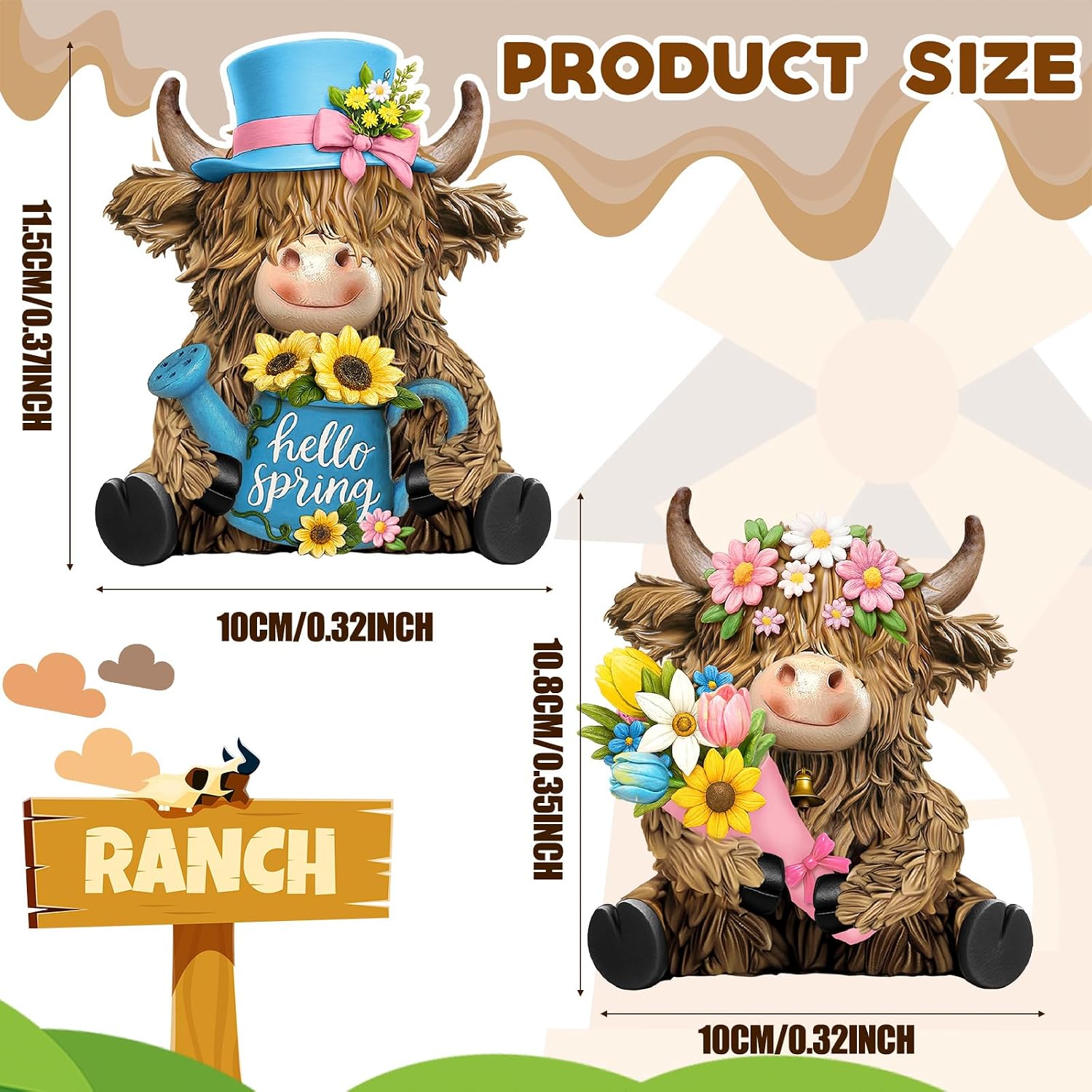2 Pack Spring Highland Cow Figurine Decor, Spring Table Decor image 3