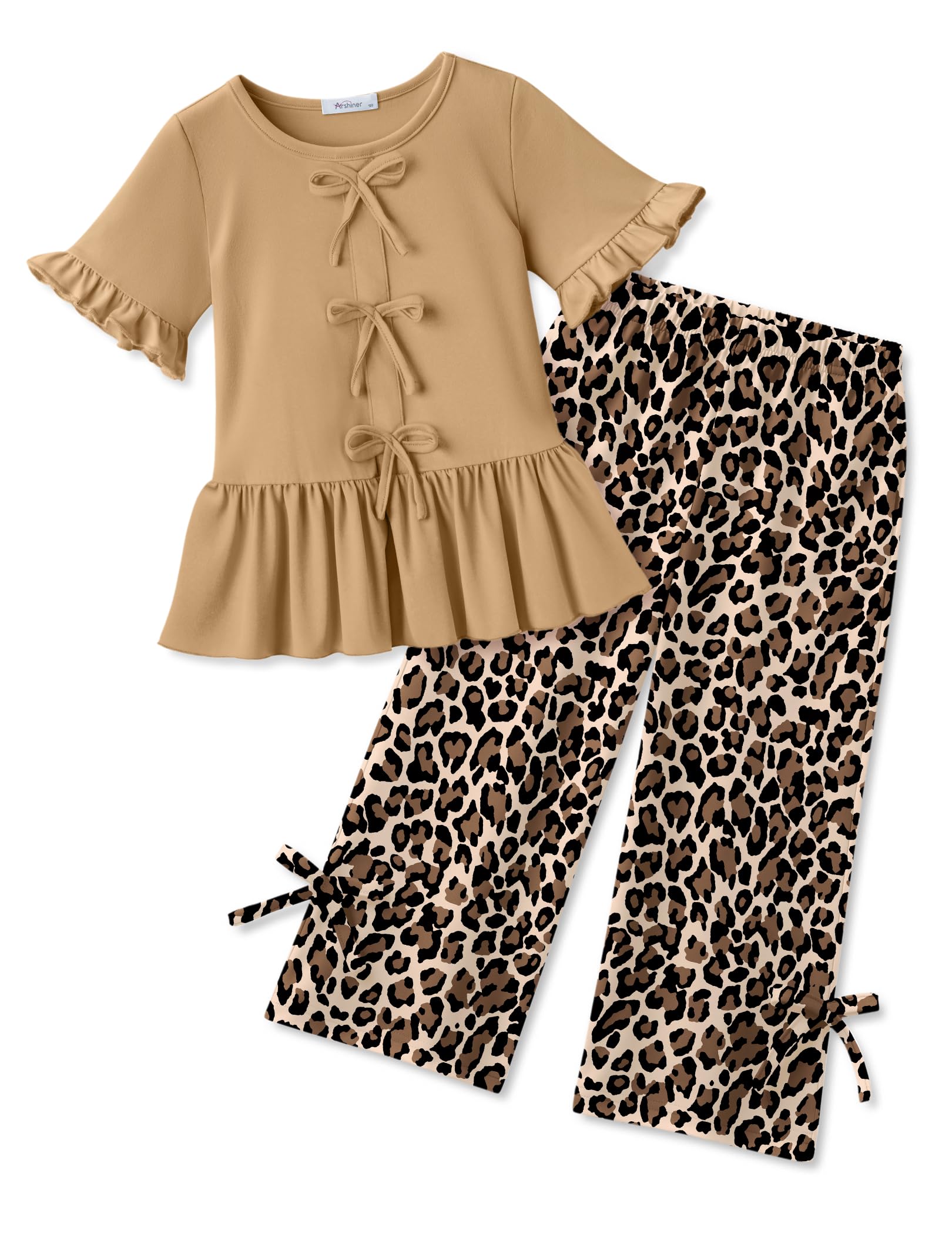 Arshiner Girls Clothes 2 Piece Outfits Butterfly Knot Top and Wide Leg Pant