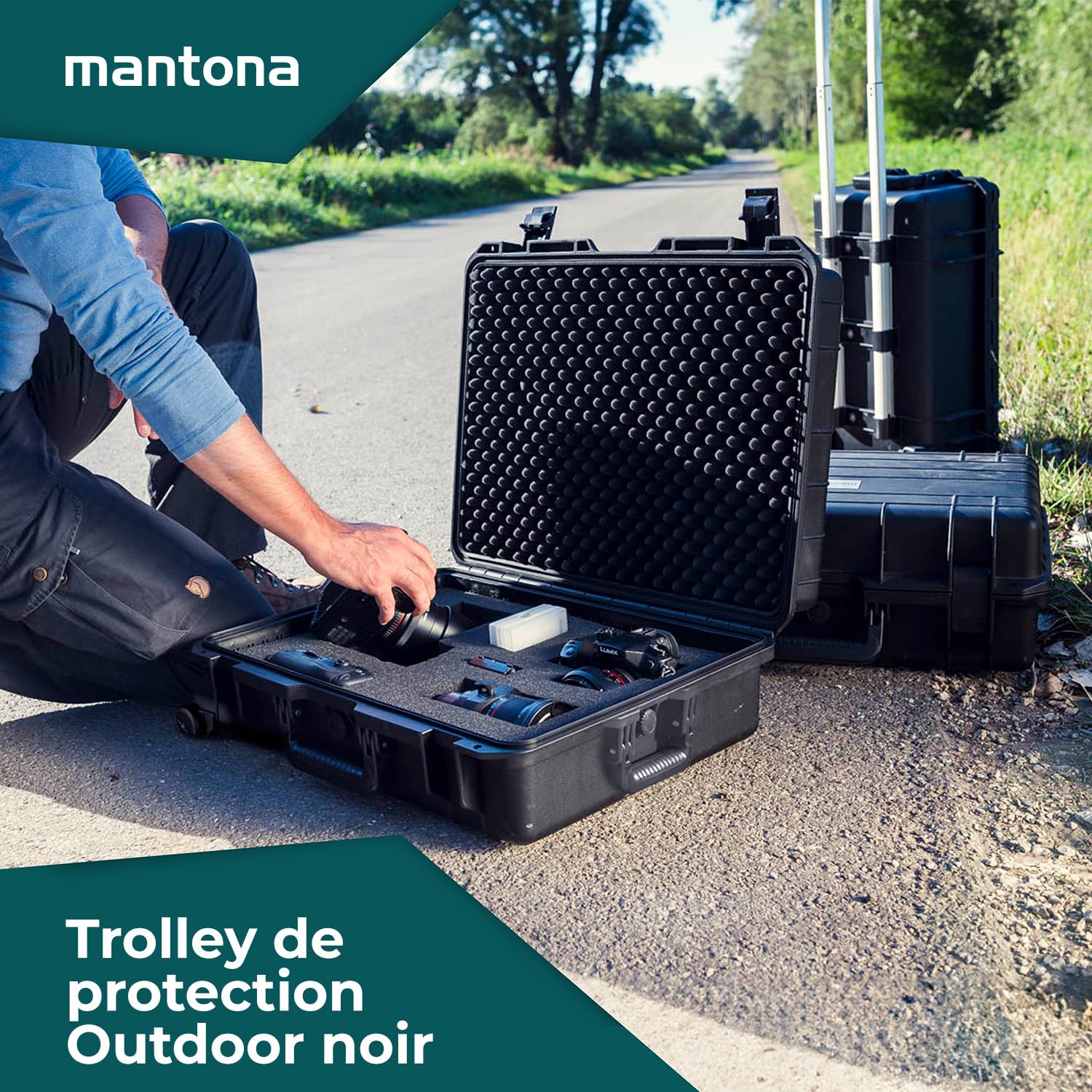 Chariot de protection pour valise photo extérieure Mantona (étanche, antichoc, antipoussière, adapté aux appareils photo reflex numériques, aux caméras d'action GoPro