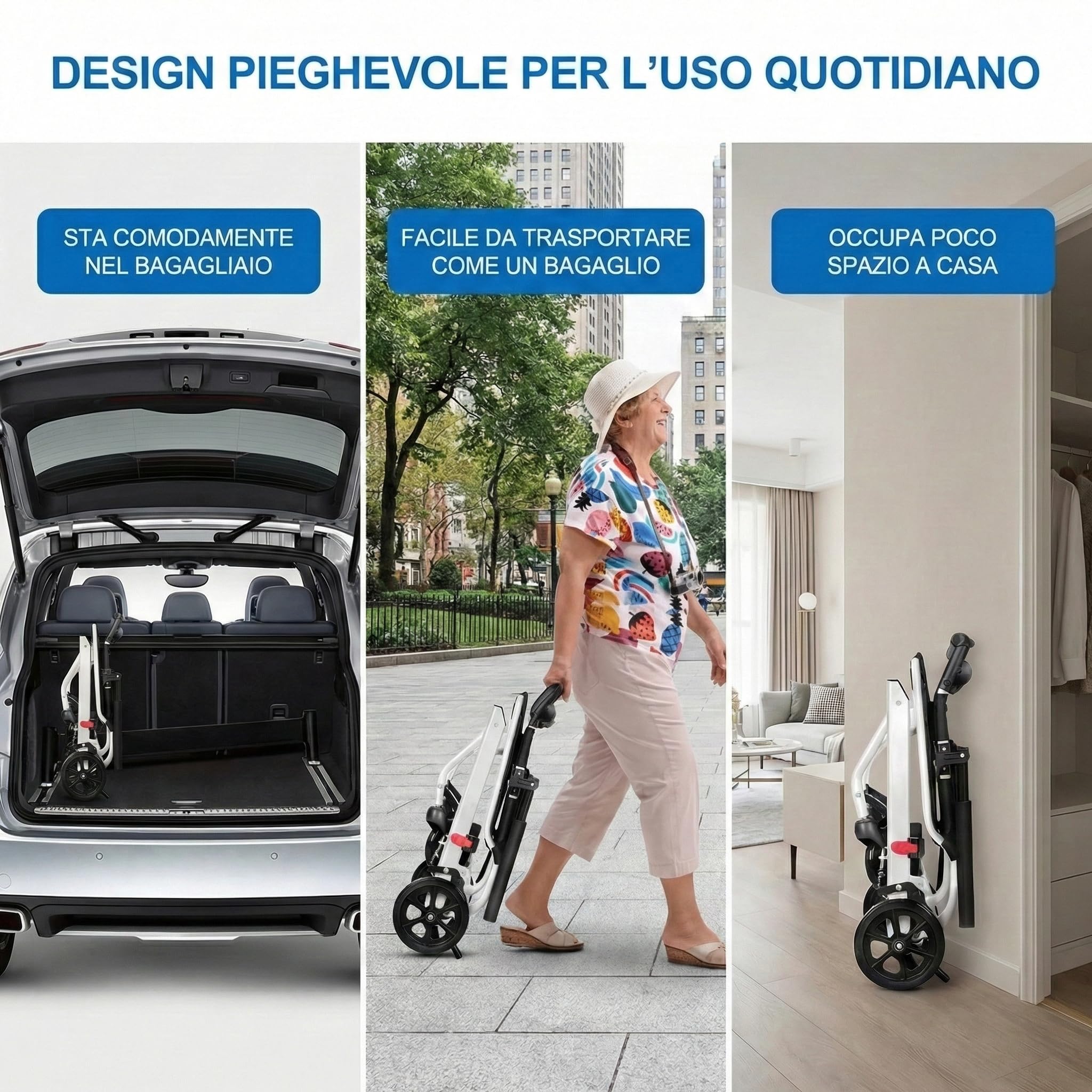 Sedia a rotelle pieghevole in carbonio leggero, sedia di mobilità da viaggio con freno ergonomico, design compatto 8,2 kg e ruote in PU stabili, uso interno esterno, aiuto portatile per anziani