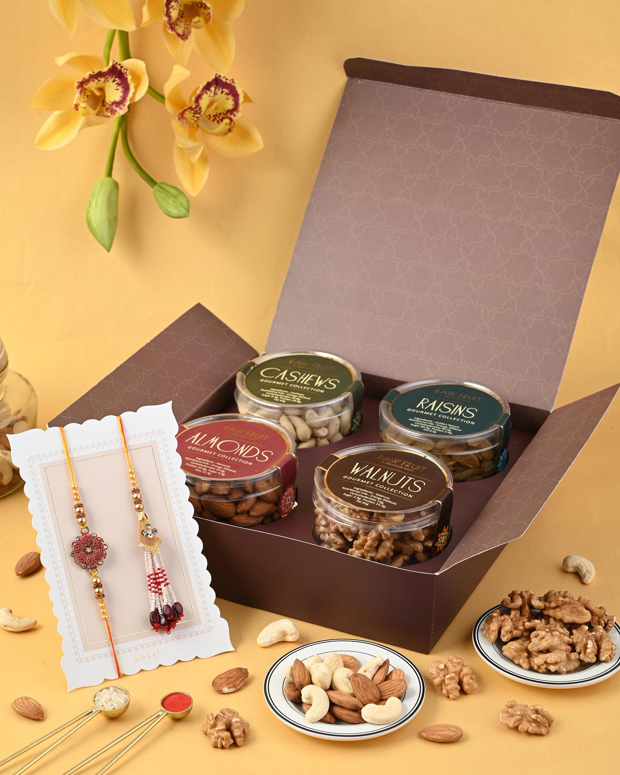 Hyperfoods® Bhaiya Bhabhi Rakhi Set Rakhi For Bhabhi Rakhi Gift For Brother Dry Fruits Gift Pack Rakhi With Dry Fruits Pack Of 4 Dryfruits Walnut Raisins Flower Petals Bhaiya Bhabhi Rakhi Set (B0D73K4986) Amazon Price History, Amazon Price Tracker