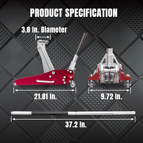 Miniatura 5 de BIG RED TAM815016LR Torin Gato hidráulico de bajo perfil de aluminio y acero de carreras con bomba de elevación rápida de doble pistón, capacidad de