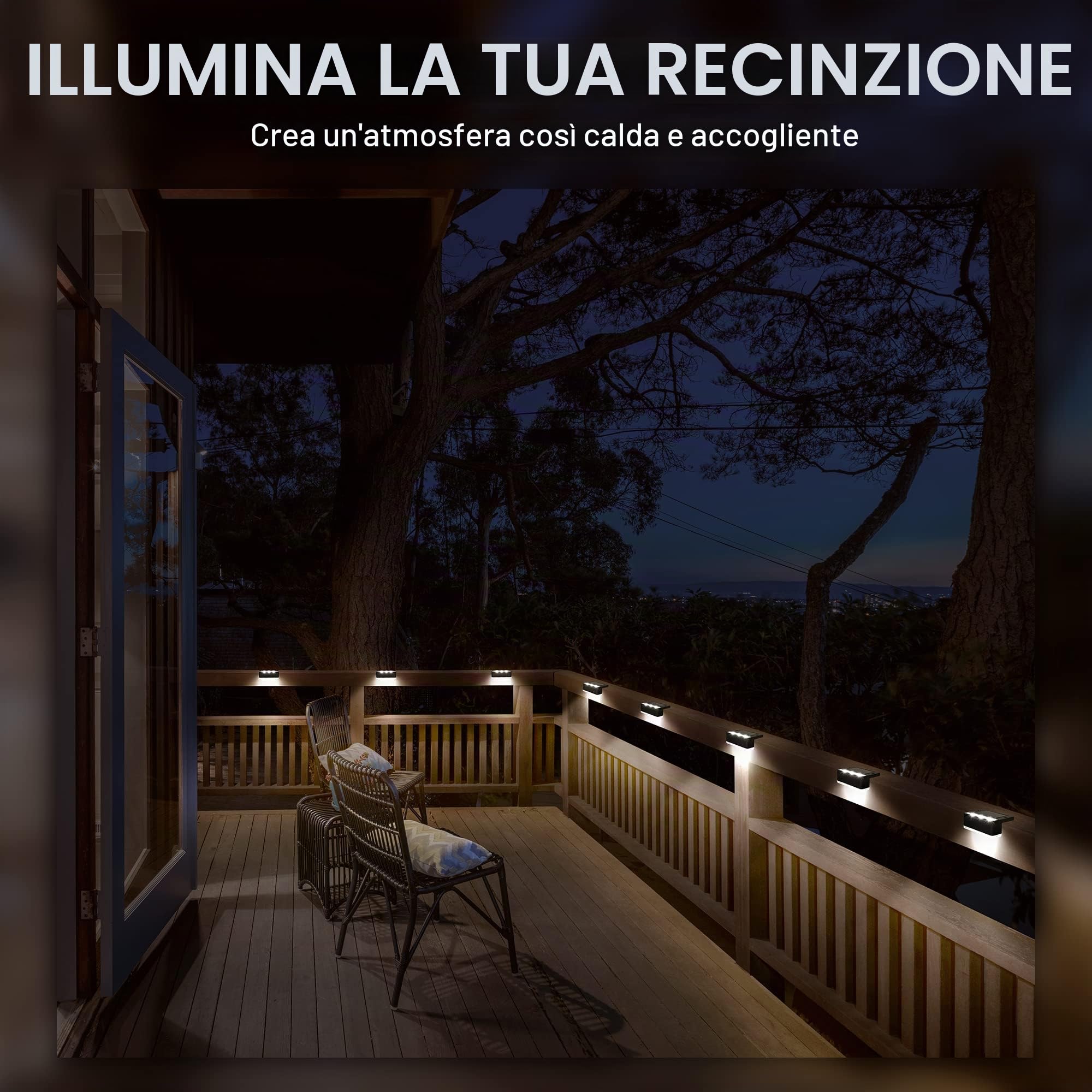 Solpex Lampade solari per esterni, 16 pezzi, luce bianca per scale, luci solari impermeabili, illuminazione a LED per scale esterne, gradini, recinzione, giardino, cortile, decorazione (nero)